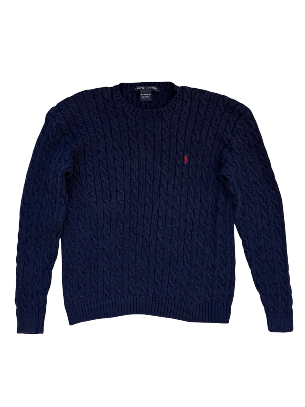 Ralph Lauren Vintage Blue Label Cable Knit Navy Sweater Red Pony